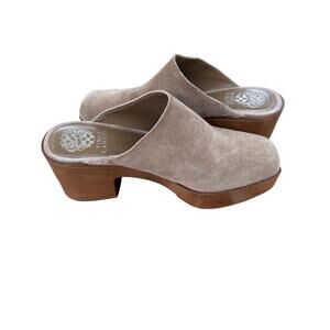 Vince Camuto Suede‎ Platform Mules Size 7.5 Sand Boho Wood Heel